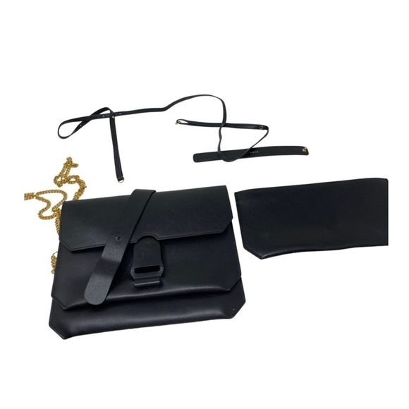 Senreve Black Leather Pebbled Convertible Belt Clutch Crossbody Bag - Picture 2 of 14